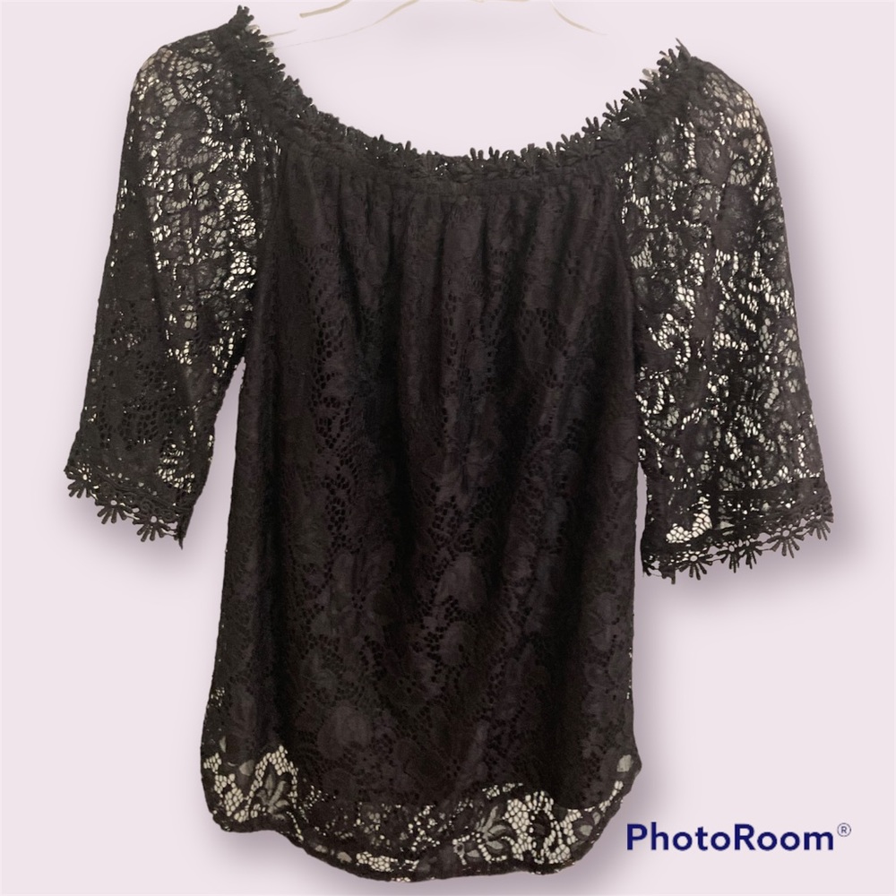Black lace off the shoulder top